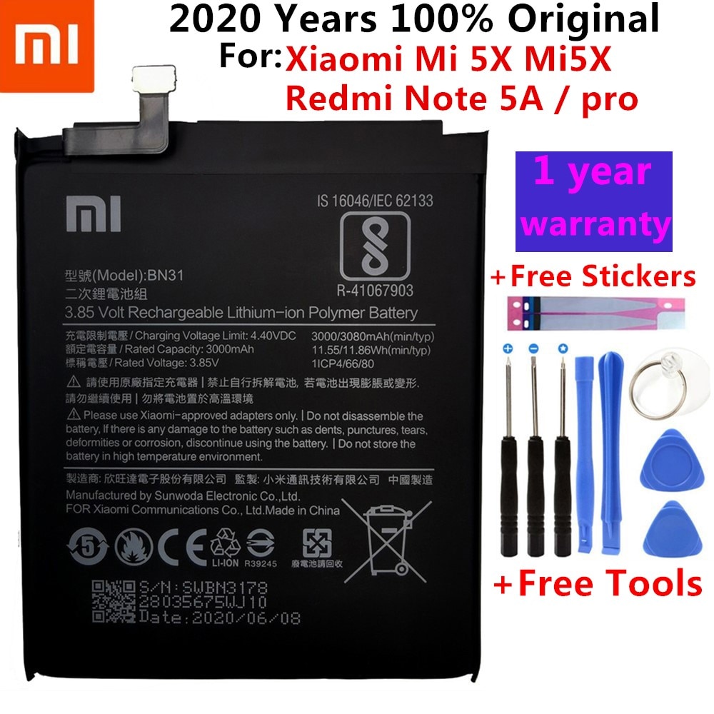 Xiao Mi Originele Telefoon Batterij BN31 Voor Xiaomi Mi 5X Mi5X Redmi Note 5A / Pro Mi A1 Redmi Y1 lite S2 3000Mah Batterijen + Gereedschap