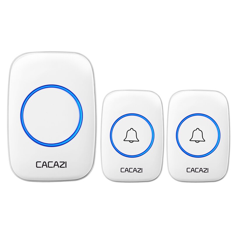 CACAZI 5 levels 36 Chimes 110DB 300M Remote Wireless Doorbell Waterproof LED Light Door Bell Battery powered Smart Door Bell: white 2TR x 1RE