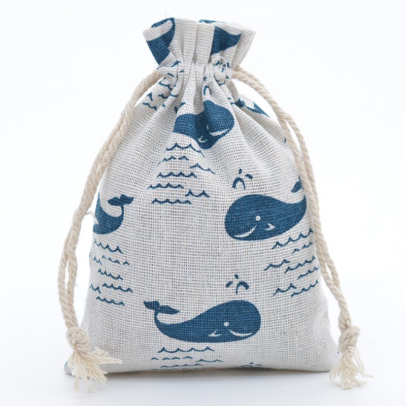 20 kpl/erä 10 x 14cm, 13 x 18cm sarjakuvaeläimet painetut säilytyspussit järjestäjä kiristysnauha laukku puuvilla pellava koru kosmetiikkapussi: 10 x 14cm valas