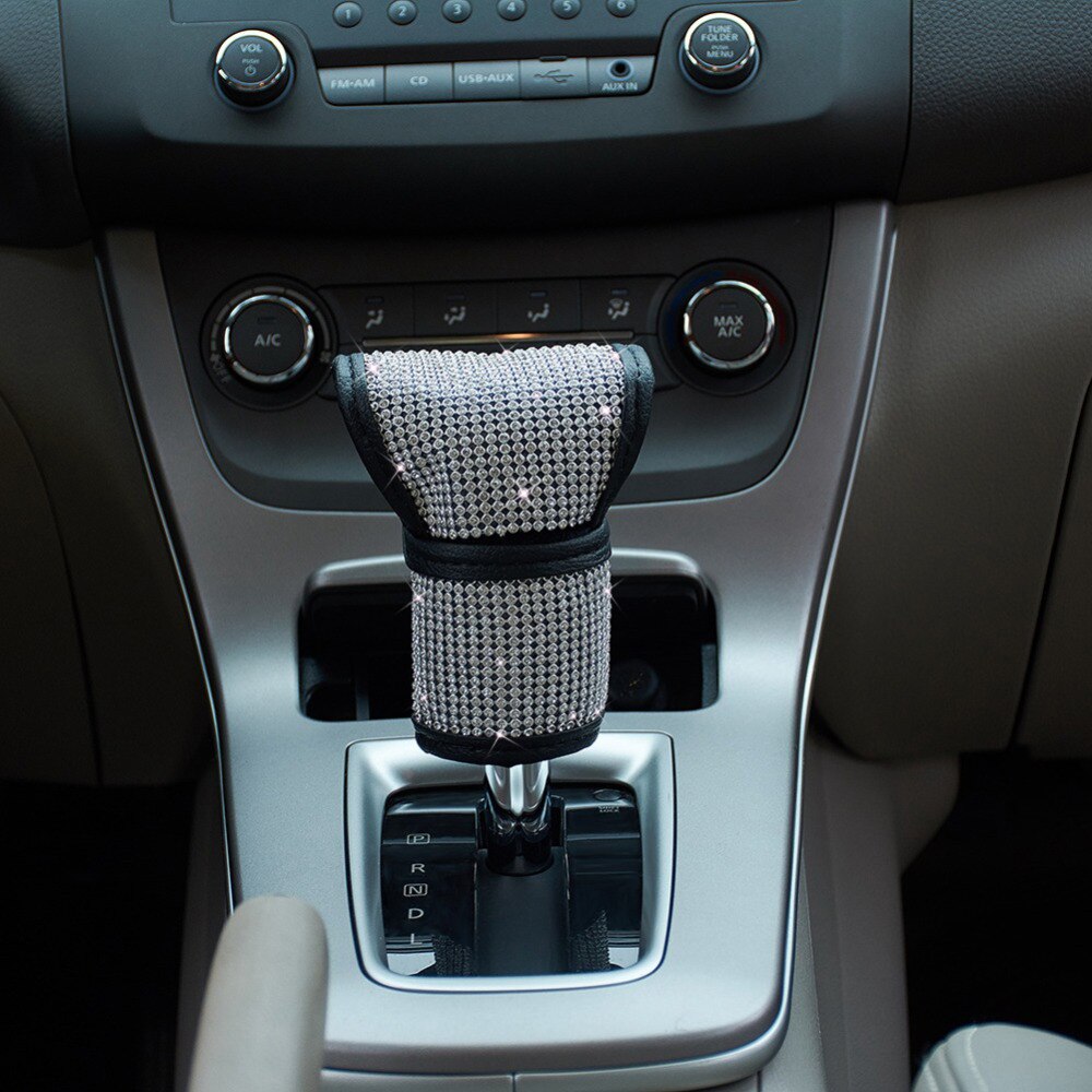 Cubierta pomo de palanca de cambios con estilo para collares y pomo de cambio de coche con diamantes brillantes ostentosos decoración cubiertas de estacionamiento accesorios para automóviles PU