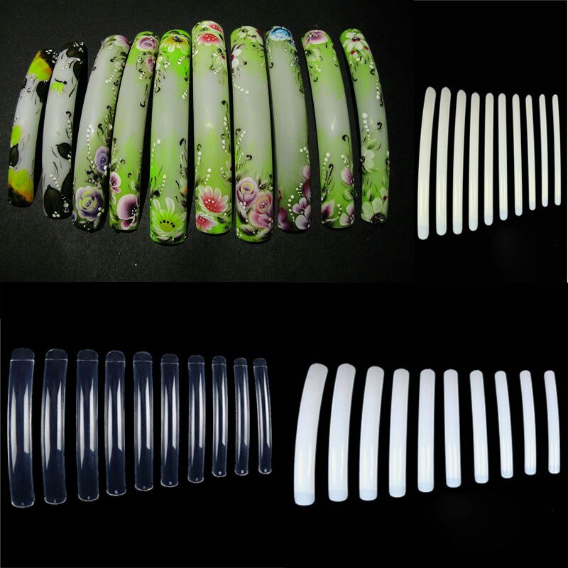 Lot de 50 faux ongles ronds et très longs en forme de rectangle pour nail art 3d et gel uv, 3 couleurs au choix, longueur  : 6.7cm - 9cm