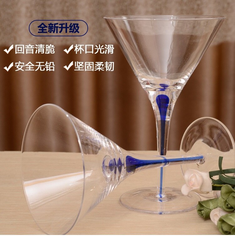 Vaso de cristal sin plomo azul gota de agua cóctel copa de Martini Copa triángulo invertido