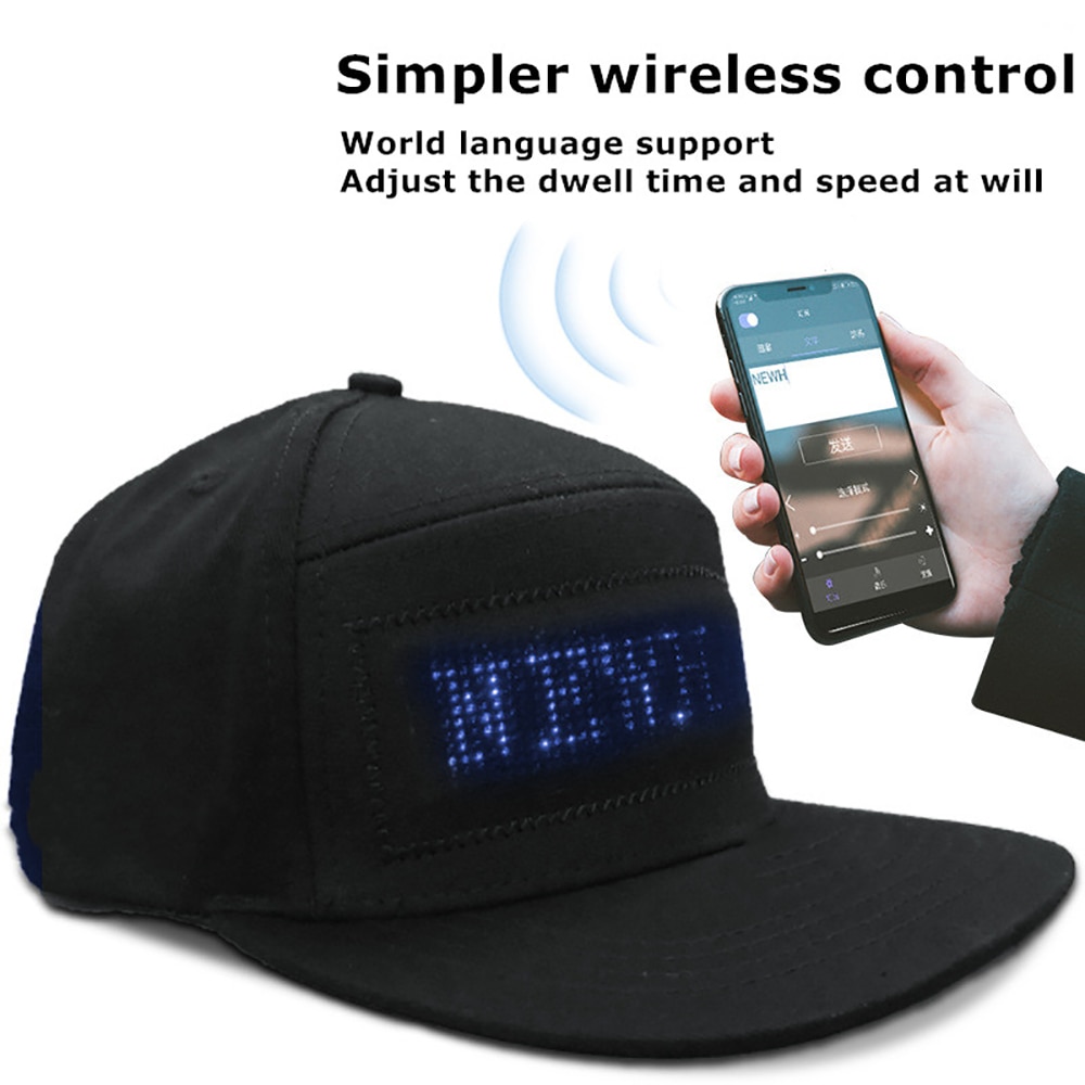 RGB Fullcolor LED Message Hat Smartphone Control Text Scrolling LED Cap,Editable Pattern Display,Music Equalizer Led,Adjustable