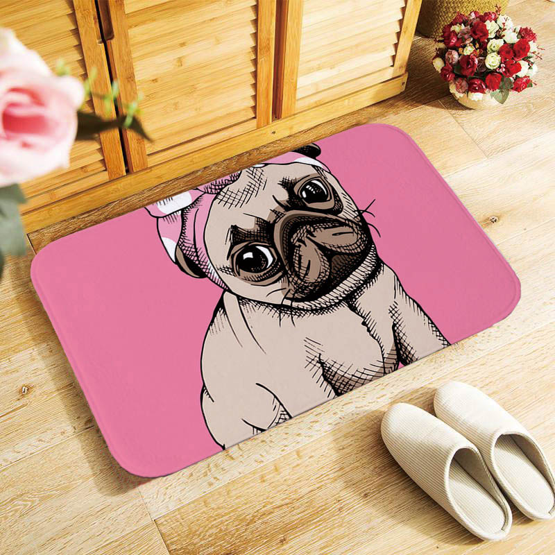 Adorkable Pug dogs printed doormat Entrance floor mats soft door mat antislip 40x60cm Bathroom Mats, Canis lupus familiaris QX: 1