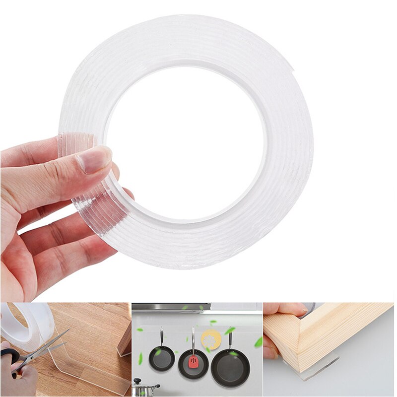 Superstark dubbelhäftande tejp genomskinlig dubbelhäftande tejp för scrapbooking 1m/3m spårlös nano dubbelhäftande tejp