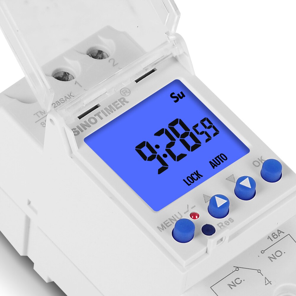 TM928SAKL/SBKL Second Timer Programmable Electronic Time Clock 16/30A 110/220V LCD Backlight Display Timer with Lock Function