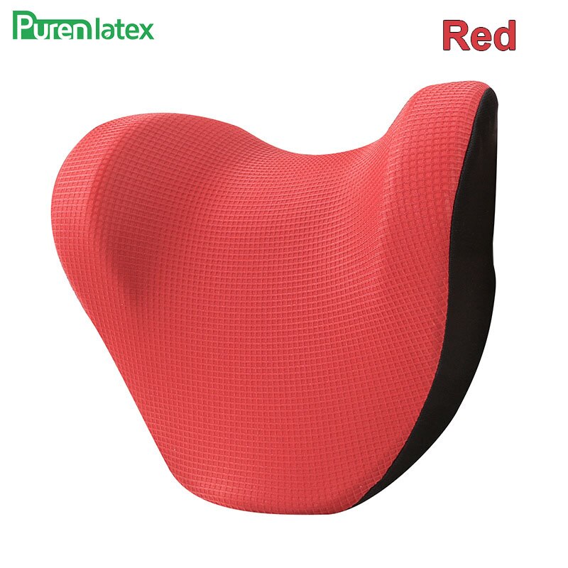 PurenLatex Car Headrest Slow Rebound Memory Foam Auto Pillow Ice Silk Soft Protect Neck Spine Support Head Cushion Release Pain: Red