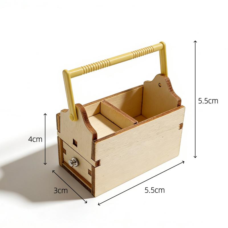 Handcraft Mini Wooden Toolbox with Drawer 112 Scale Dollhouse Tools Chest for DIY Room Scenes Decoration