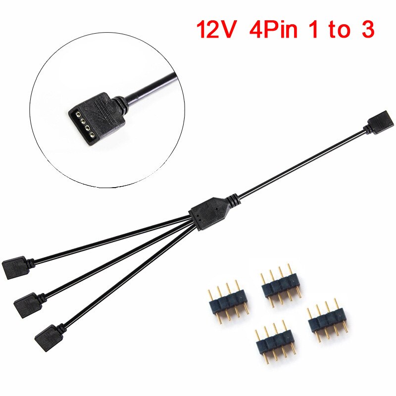 ARGB 5V 3Pin Extension Cable Adapter 30cm 1 to 1 2 3 4 5 12v 4pin RGB splitter cable for MSI A SUS ASRock AURA LED: 12V 4pin 1 to 3