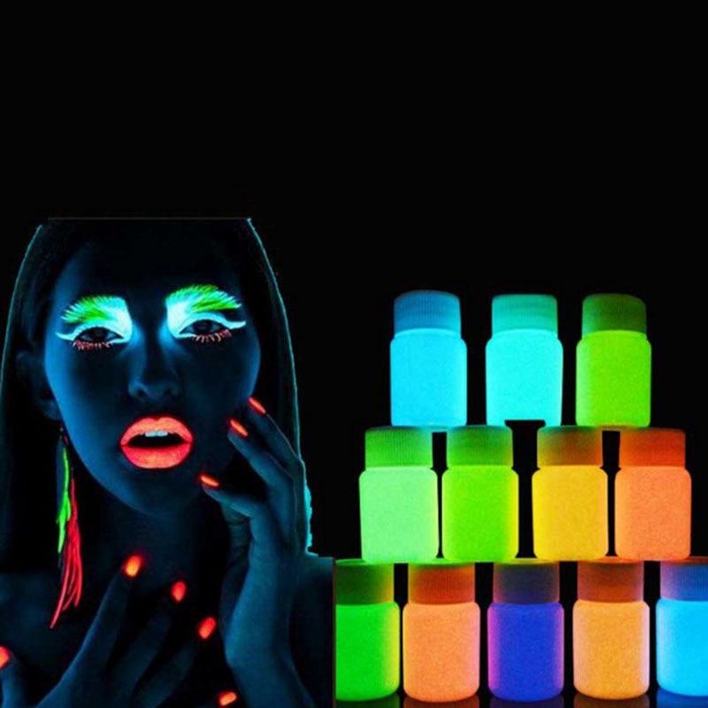 12 färg neon fluorescerande kroppsfärg uv växa i mörker ansiktsmålning självlysande färger pigment festival fest halloween sminkverktyg