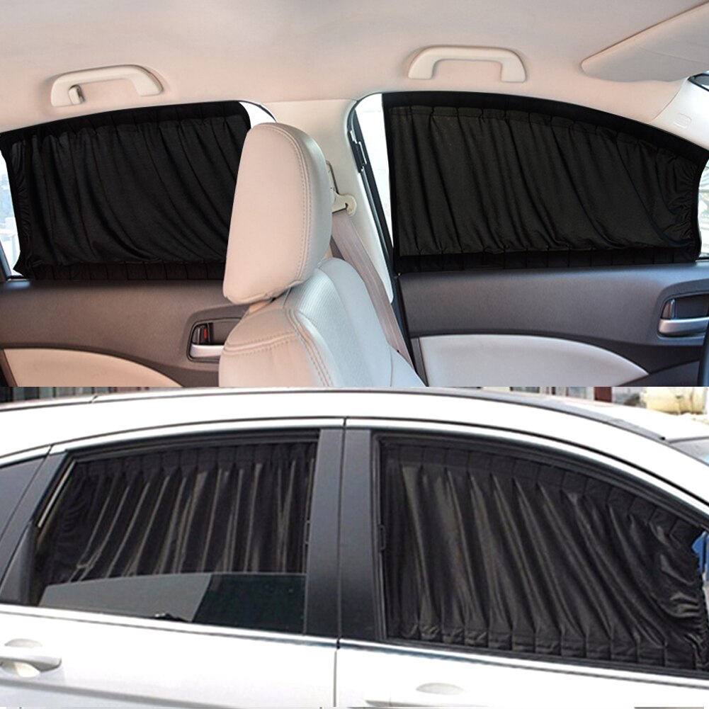 2*50s carro sol sombra janela cortina ajustável pára-sol viseira valance cortina preto verão proteção janela filme