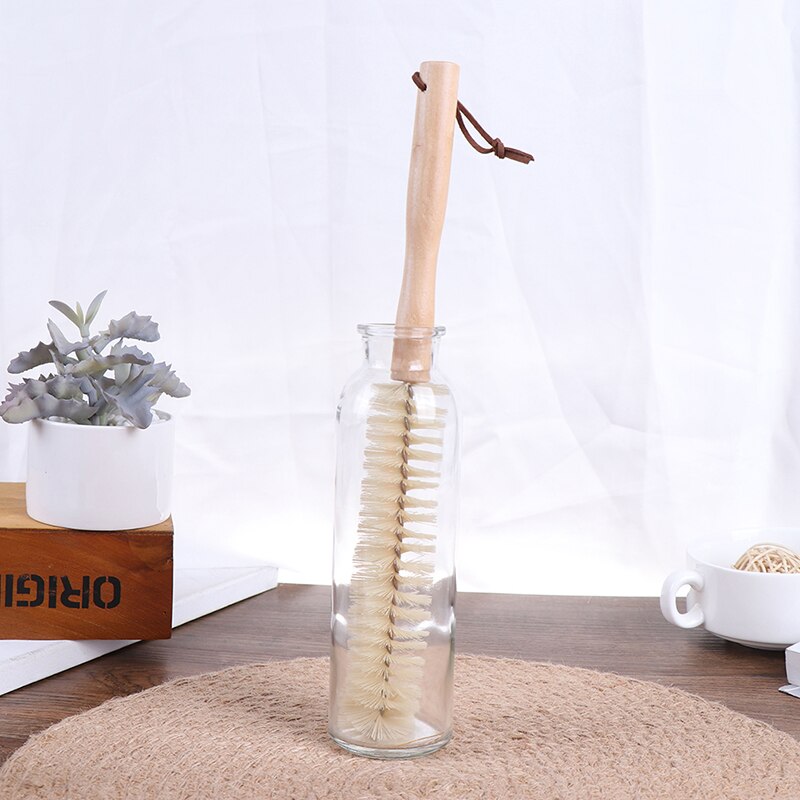 1pc Wooden Long Handle Brush For Baby Bottles Scrubbing Cleaning Tool Kitchen Cleaner For Washing Cleaning