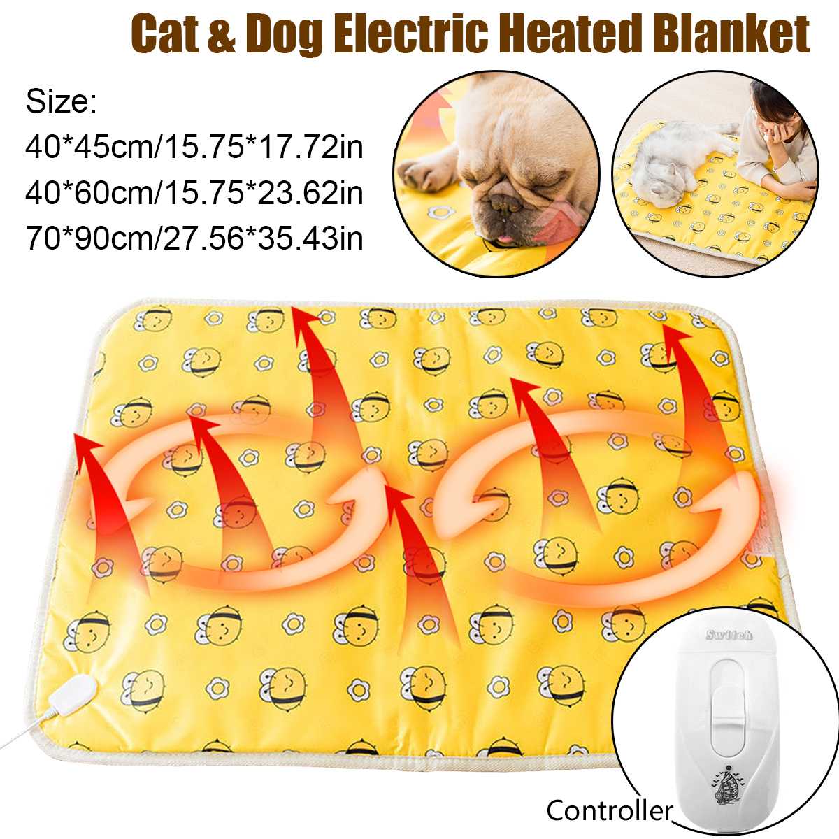 40x45/60cm Electric Heating Pad Blanket Pet Mat Bed Cat Dog Winter Warmer Pad Home Office Chair Heated Mat 220V Random Patterns