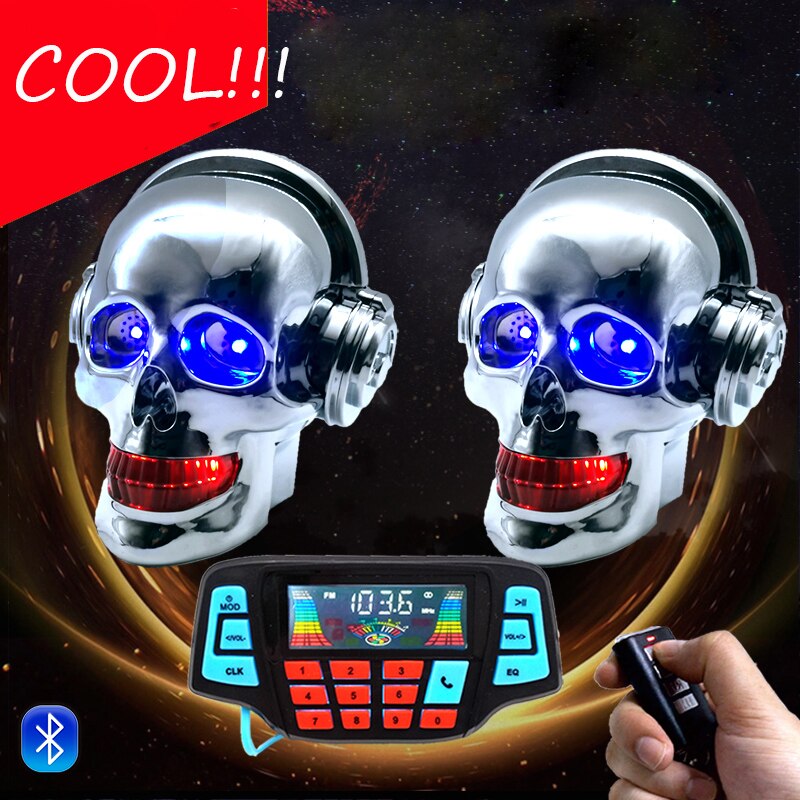 Motorcycle skull loudspeaker With Bluetooth MP3 waterproof Subwoofer Mobile phone call vehicle Electric vehicle Anti theft Color