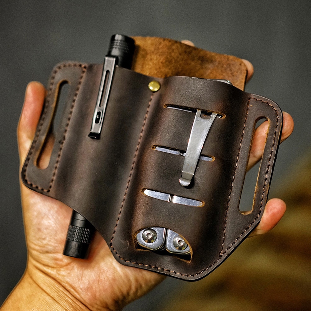 EDC Waist Pack Leather Waist Holster Belt Loop Holder Organizer Waist Pouch Outdoor Waist Pack For Lighter Flashlight Pliers