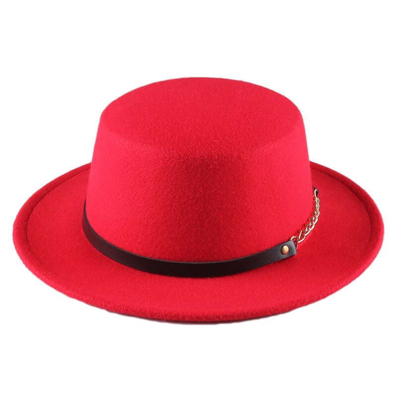 mitation Woolen Round Top Hat For Women's Wide Brim Fedora Hat Gambler Hat: Red