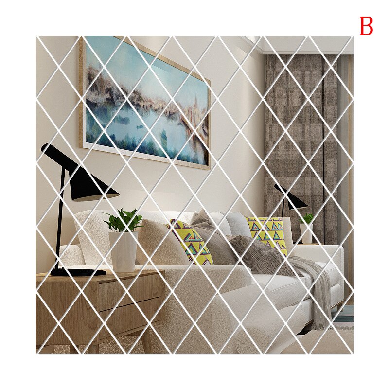 Diamond Spliced Mirror Stickers Self Adhesive Removable Acrylic Mirror Sheets Wall Decals For Home Art Room Bedroom Background: B