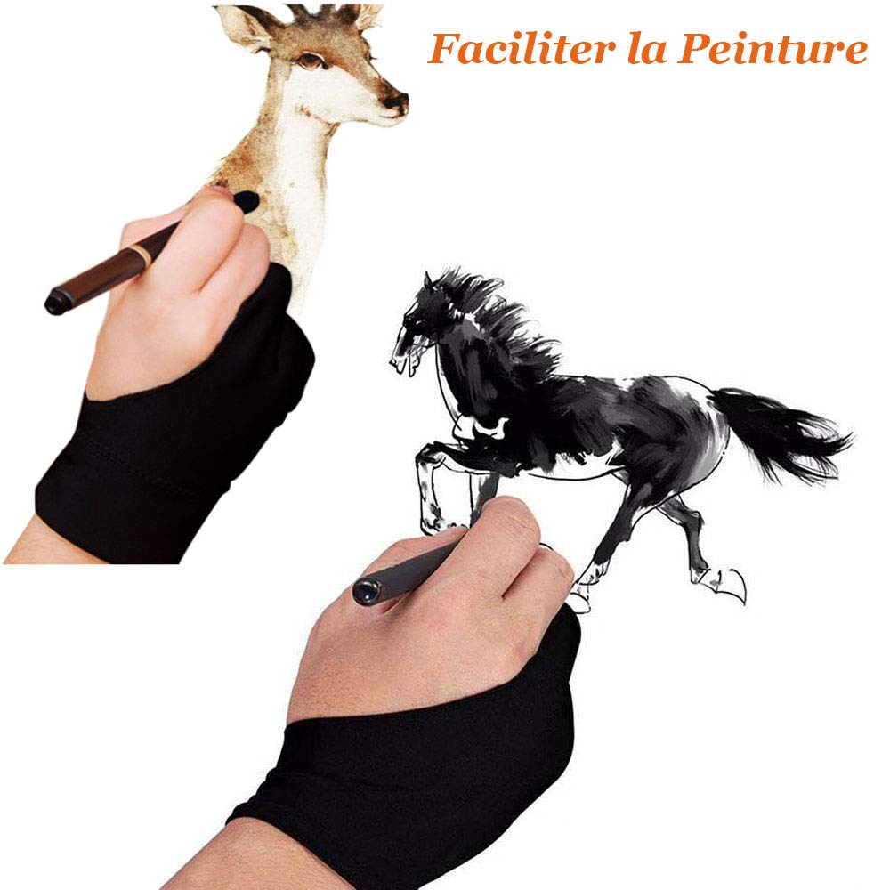 6 stücke Künstler Zeichnung Handschuhe Anti-Fouling Grafik Tablet Handschuh Zwei Finger, gute für Rechts oder Links Hand, Größe M