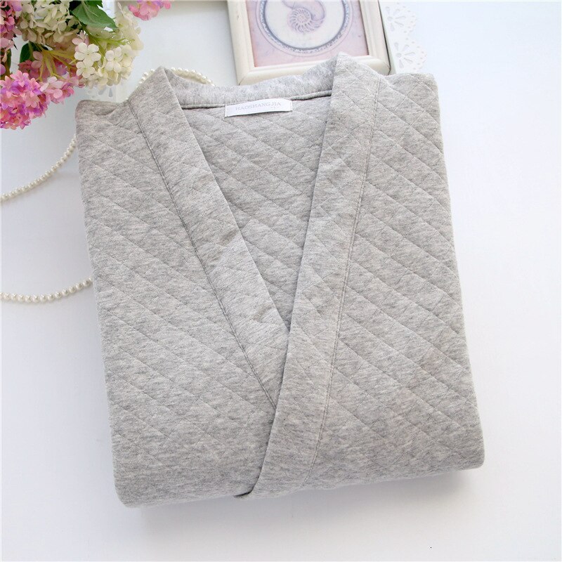 Yukata-Conjunto de pijama Kimono de algodón para hombre, ropa de dormir japonesa con capa de aire, servicio a domicilio, pantalones gruesos y cálidos de Color sólido, Otoño e Invierno: Grey / L