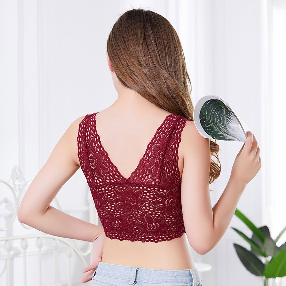 Style Women&#39;s Crop Top Floral Harness V-Neck Solid Hollow Lace Camisole Short Tops