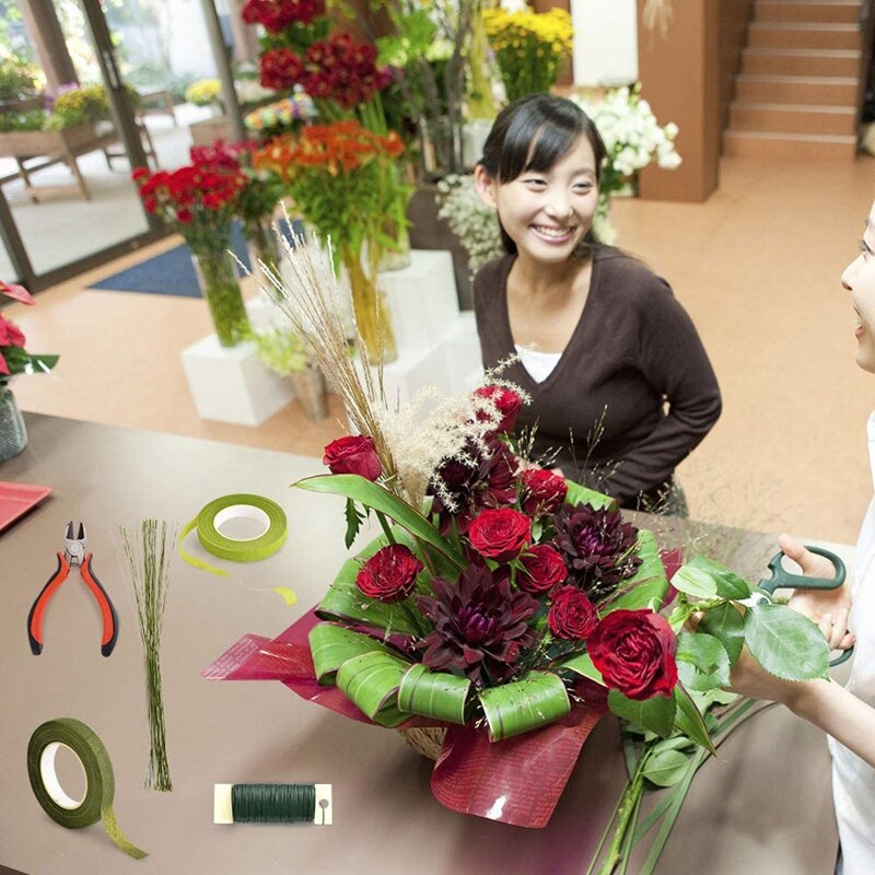 Blomsterarrangement sett blomsterbånd og wraps blomster metalltråd kutter blomstertape til bukett stilk pakke inn blomsterhandler bryllup blomster