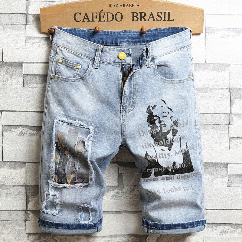 Loose plus size trend summer five-point pants overalls denim shorts men's jeans: 29