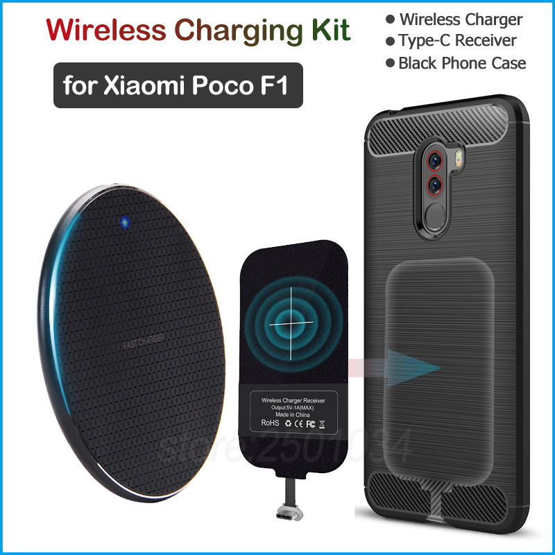 Carga inalámbrica para Xiaomi cargador inalámbrico Qi Pocophone F1 + adaptador de receptor USB tipo C funda suave TPU para Xiaomi POCO F1