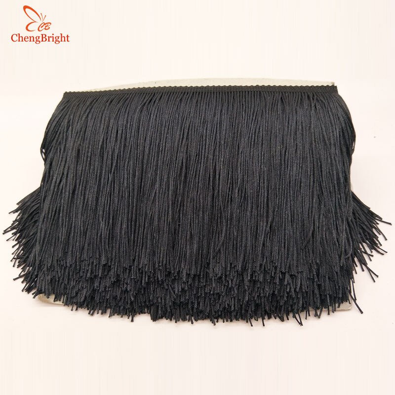 Chengbright 10 meter / partier 20cm brede sorte blonder frynser trim kvast frynser til diy latin kjole scene tøj tilbehør