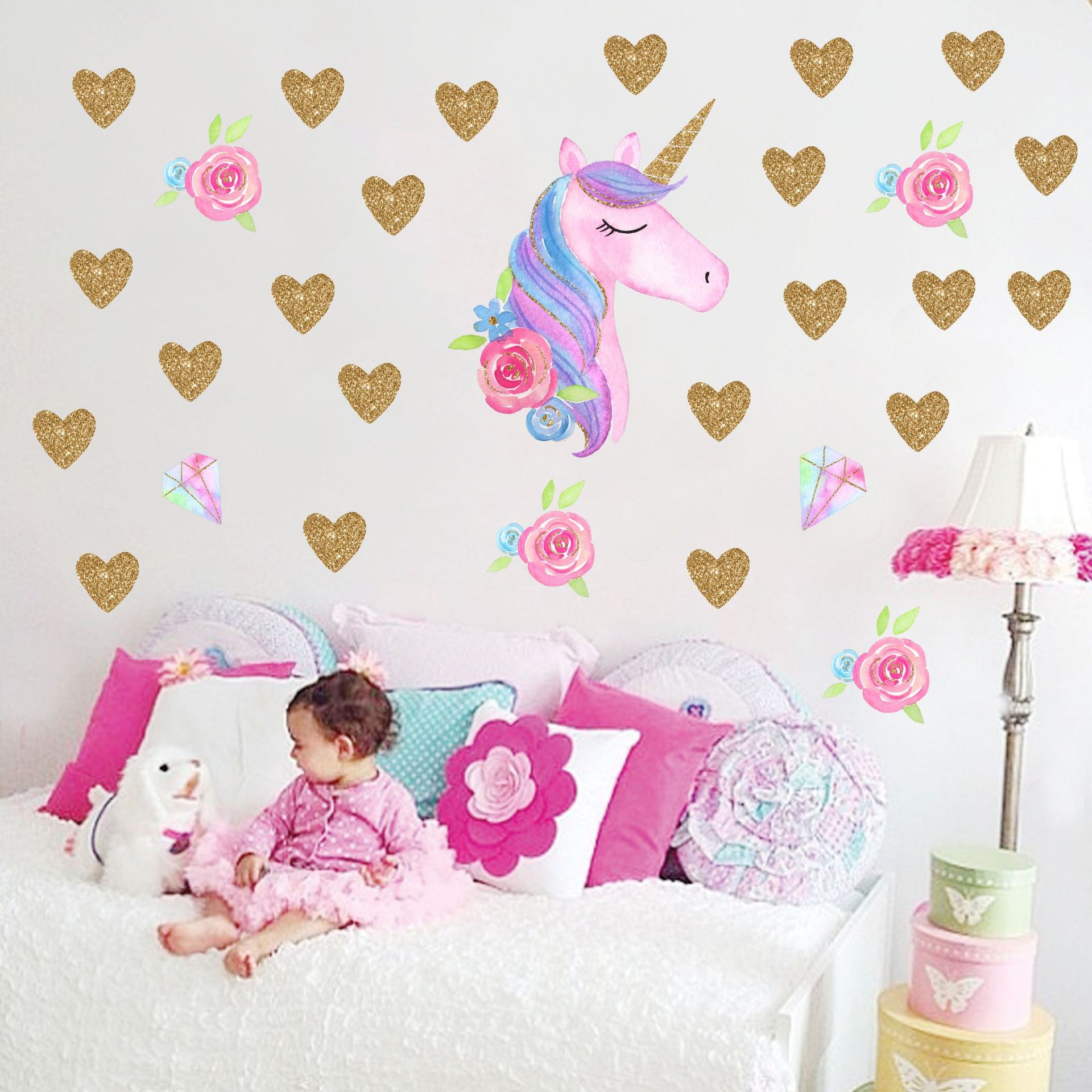 Diy Gouden Eenhoorn Muursticker Voor Kinderkamer Cartoon Decoratieve Sticker Ster Eenhoorn Sticker Verwijderbare Achtergrond Muur Decor