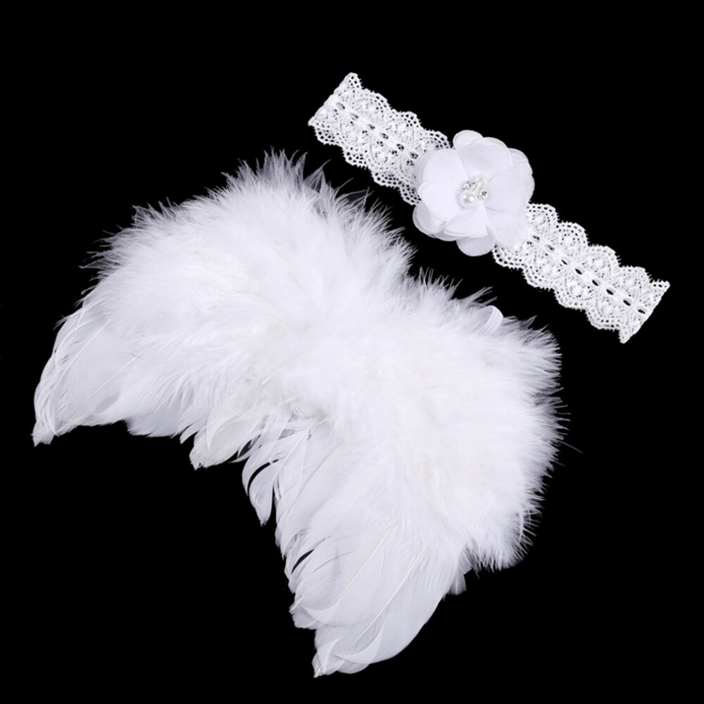 Lovely Baby Photography Props Infant Girls White Angel Feather Wings Wing Set Costume + Headbands Kids Outfit Photo Prop: 05