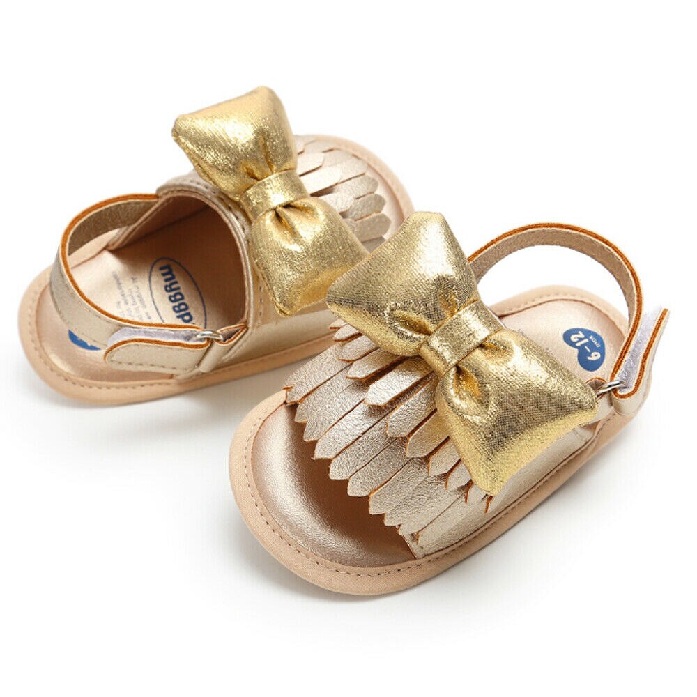 Sandales à nœuds pour bébés filles | Chaussures à talons plats, chaussures de fête d'été, pour bébés filles,: Or / 7-12 mois