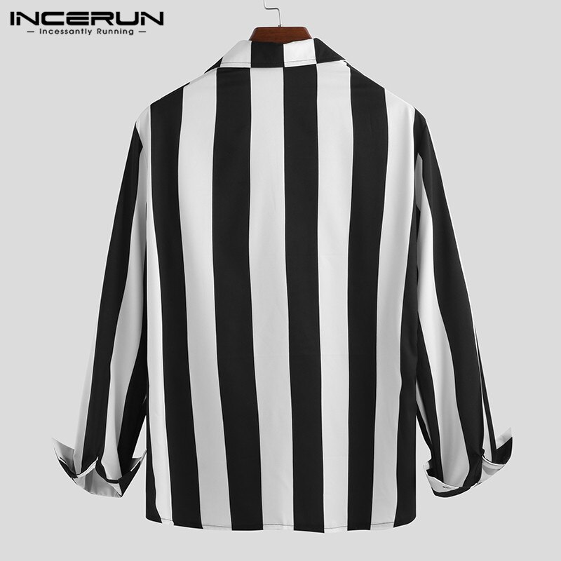 Stribede skjorter herre langærmede turn-down krave lynlåse streetwear stilfulde slim fit toppe chic camisa herre skjorte incerun 5xl