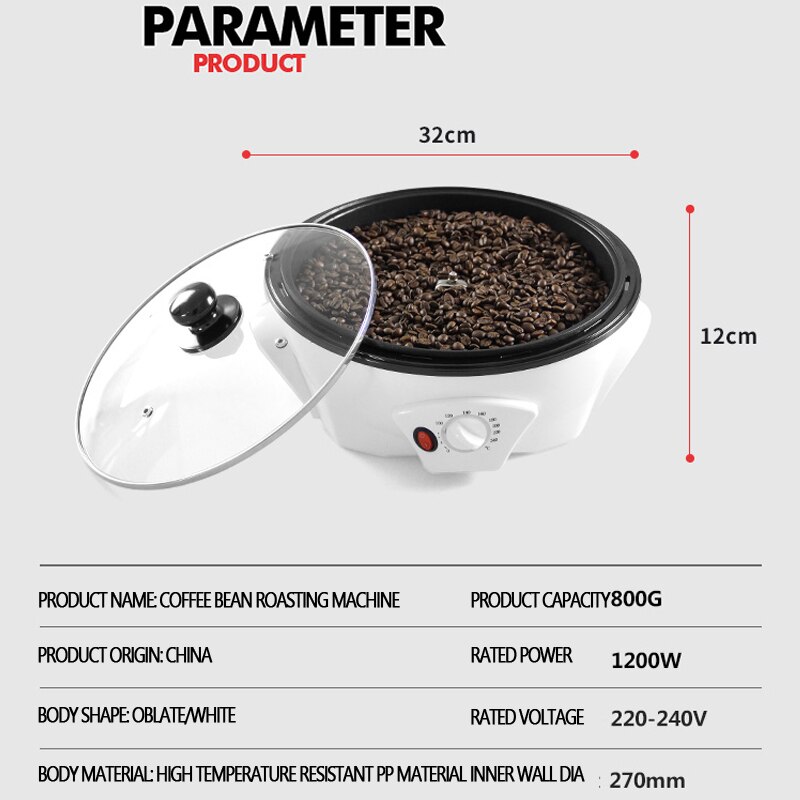 800g Electric Coffee Roaster Automatic Coffee Bean Baker 1200w Coffee Baking Machine Suitable For Peanut Bean Roaster