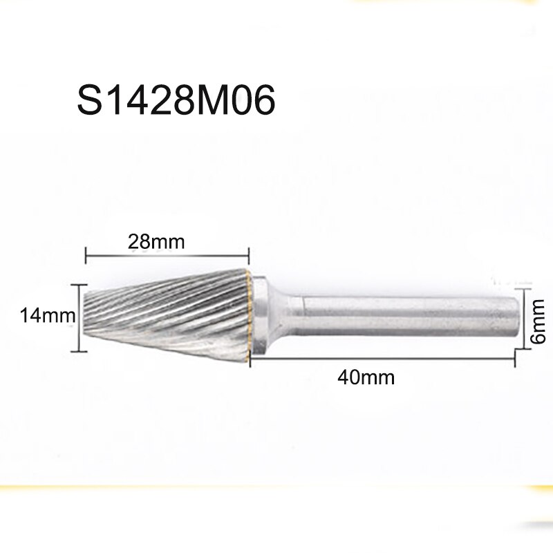 Conical Flat Head Hard Tungsten Steel Wood Carving Tool Grinding Head Milling Cutter S-shaped Rotating Cutter Single Slot: S1428M06