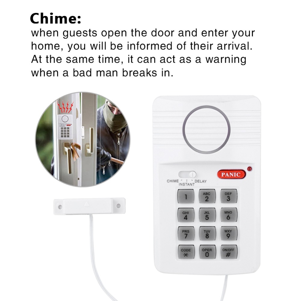 Dørvindue alarmsystem 3 indstillinger sikkerhedstastatur med panikknap til hjemmekontordøre skure garager eller skydedøre
