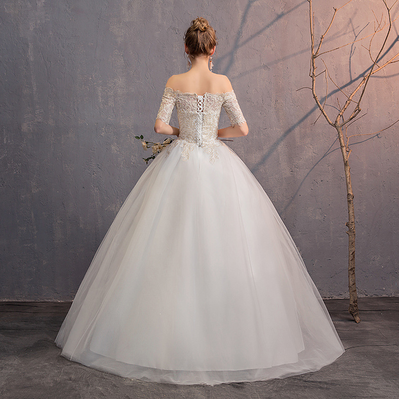 Elegante Weiße Hochzeit Kleider Ballkleid Weg Von Der Schulter Kurzarm Spitze Stickerei Illusion Braut Kleider Kleid De Mariee