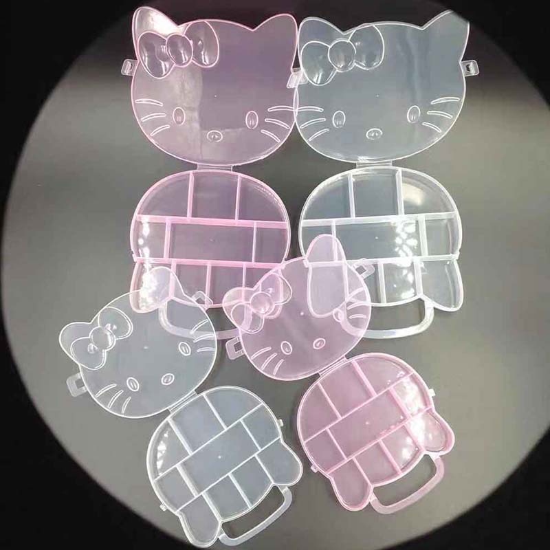 Two Size Cartoon Kitty Cat Clear Plastic Storage Box Jewelry Box Jewelry Organizer Holder Cabinets For Small objects