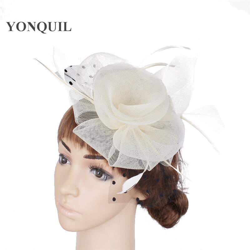 Women Headpiece Multiple Color Crinoline Material Fascinator Headwear Colorful Mesh Show Headpiece Cocktail Hat MYQ039: Beige