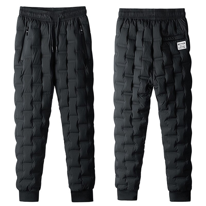 Pantalones con relleno de plumas blanco para hombre, pantalones gruesos de invierno a prueba de viento, pantalones elásticos delgados a prueba de rasguños, pantalones de senderismo para acampar al aire libre