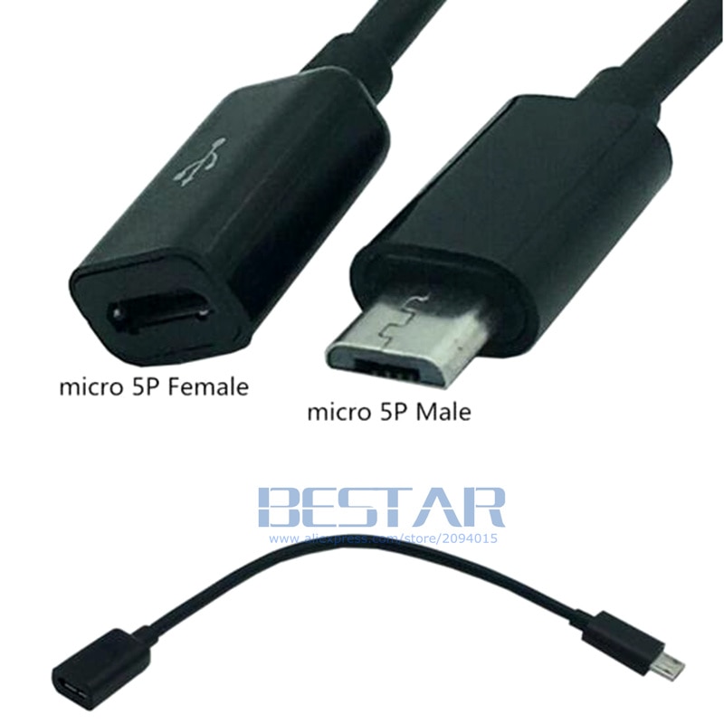 Black & White color 10CM Micro USB 2.0 Type B Male To USB2.0 Micro USB Female M/F Extension Extender Charging data Cable 0.1M