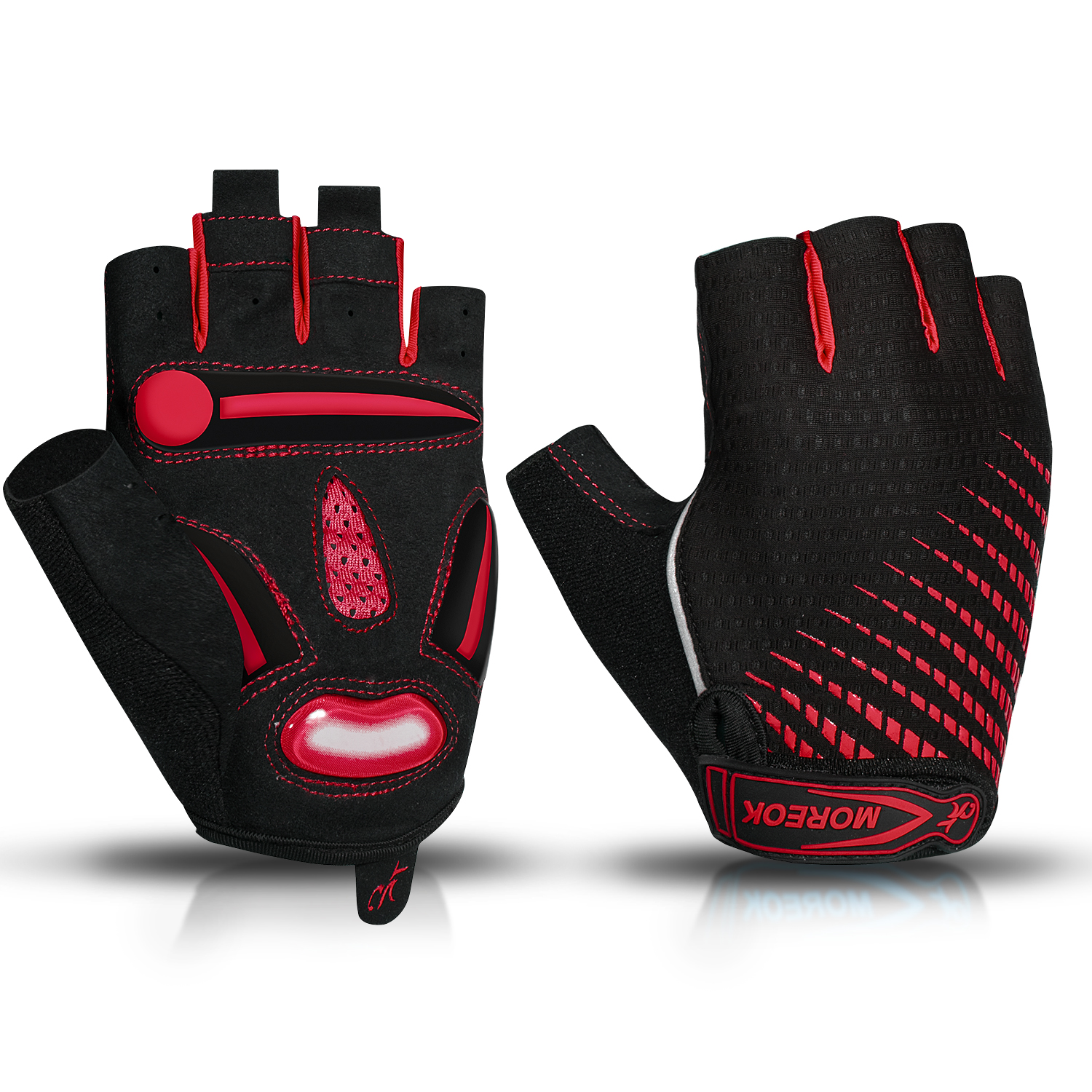 MOREOK Cycling Gloves 5MM Gel Shock-absorbing Bike Gloves Half Finger Breathable MTB Mountain Road Bike Bicycle Biking Gloves: Red / S