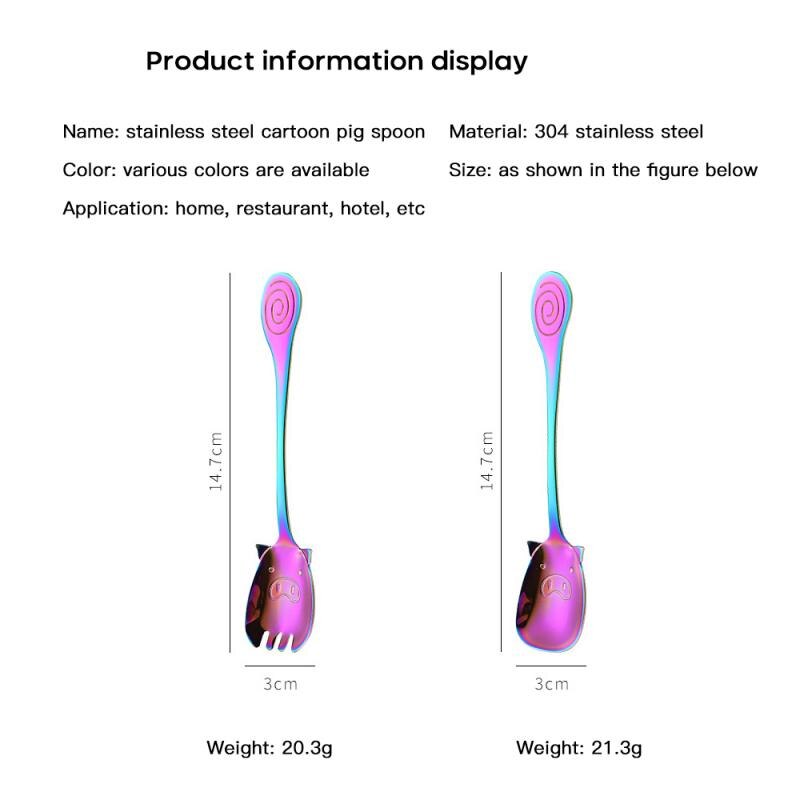 The Seven Color Pig Shape Ice Cream Spoon&amp;Fork Juice Stirring Cutlery Set Coffee Ice Cream Tool Kitchen Tools