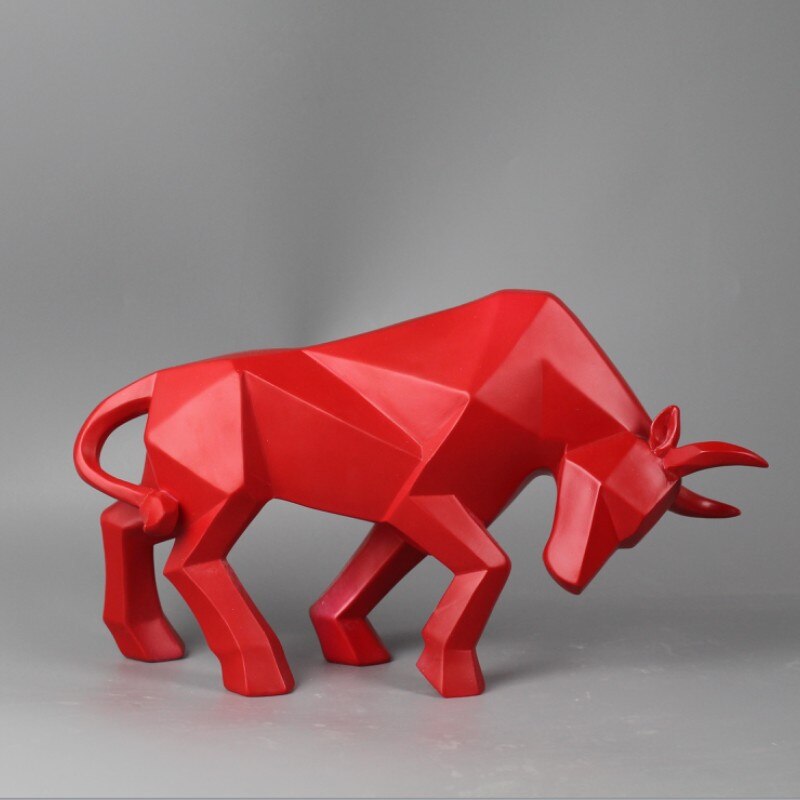 Harpiks geometrisk bison okse skulptur abstrakt okse statue kontor dekorasjon hjem kunst dyr håndverk ornament tilbehør låve: Rød
