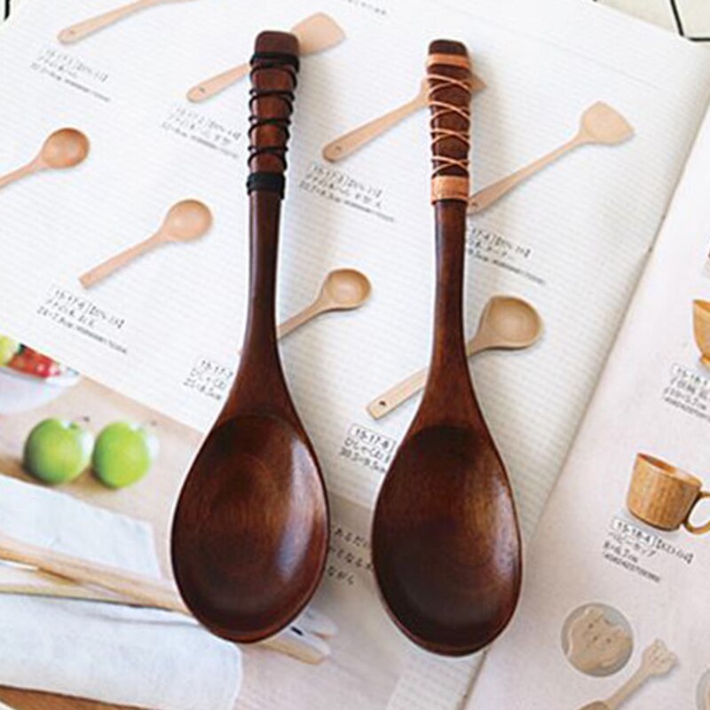 Cuchara larga plano medio empuñadura curva Nanmu delicado enredado respetuosos con el medio ambiente de cucharillas accesorios de cocina