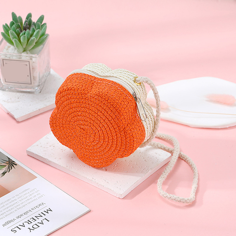 Handgemaakte kinderen meisjes schoudertas bloem stro babytassen messenger bag kinderen sleutels portemonnee schattige prinses mini handtas