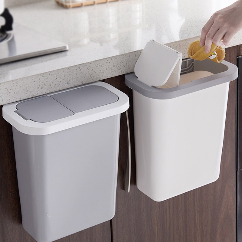 Cabinet Mounted Trash Can Wall-mounted Kitchen Garbage Bin Dustbin with Lid HKS99