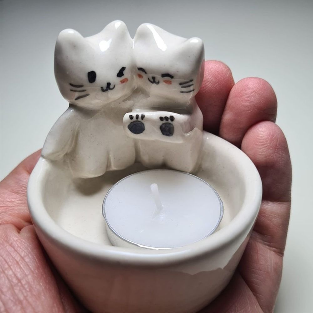 Bougeoir en résine pour chaton de dessin animé, bougeoir pour chat grillé, chauffe les pattes, bougeoir d'aromathérapie pour chat