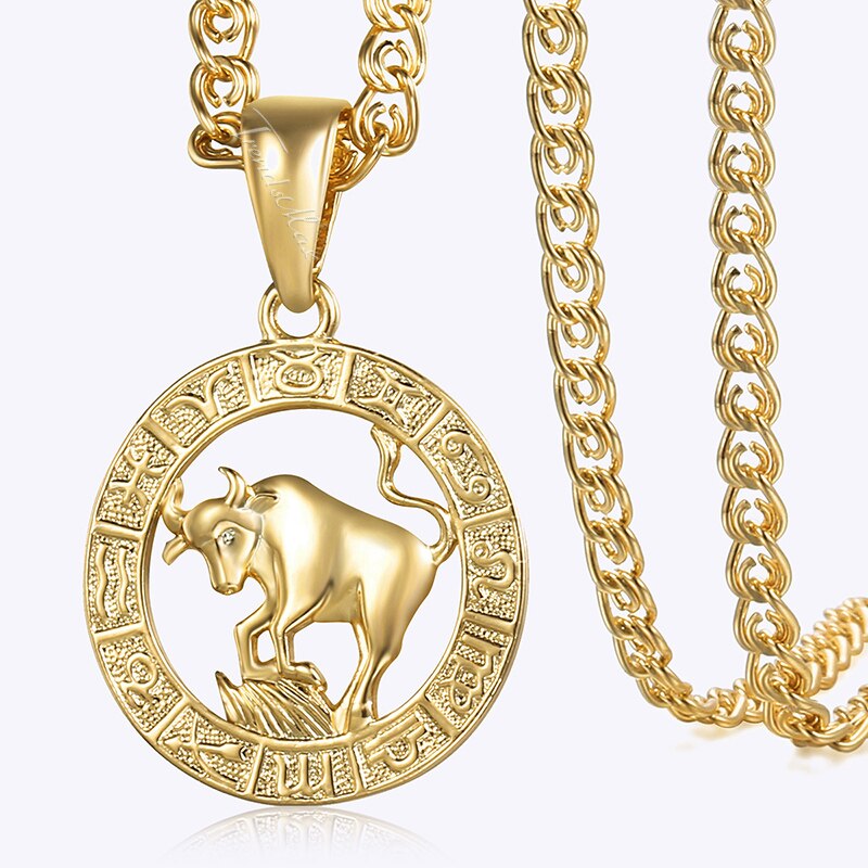 Womens Taurus Pendant Necklace Gold Zodiac Sign Constellation Pendant For Woman Jewelry HGP358