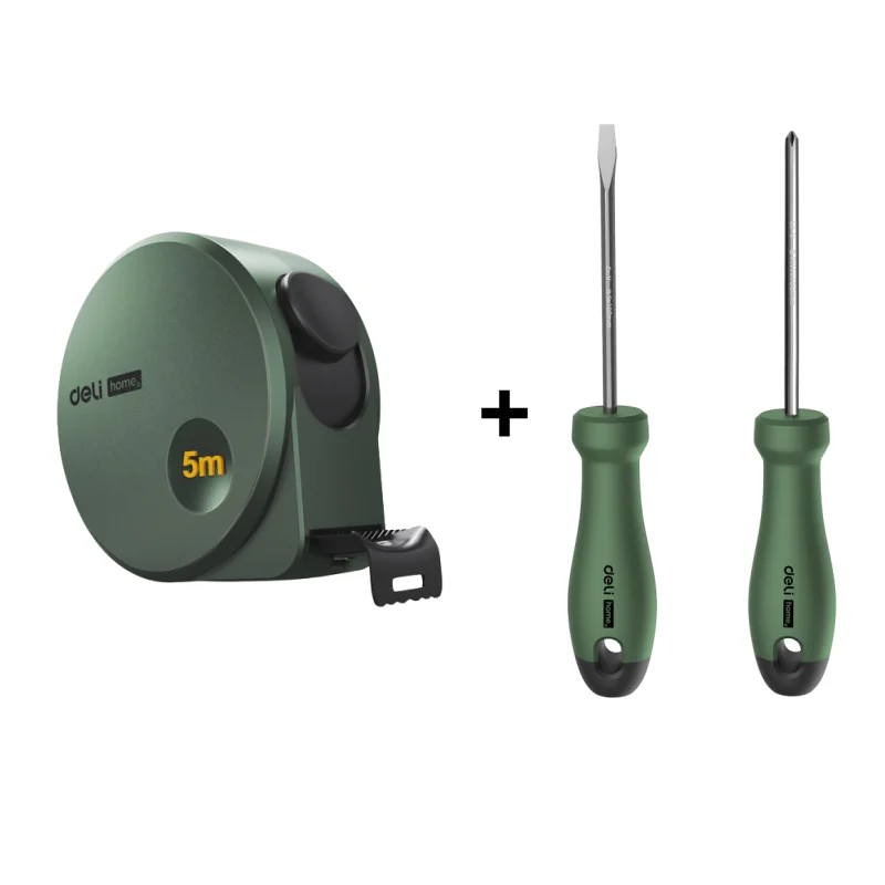 Deli Steel Tape Measure Combination Set 3/5M Retractable Digital Tape Measuring Kits for Home Woodworking Multitool: Beige