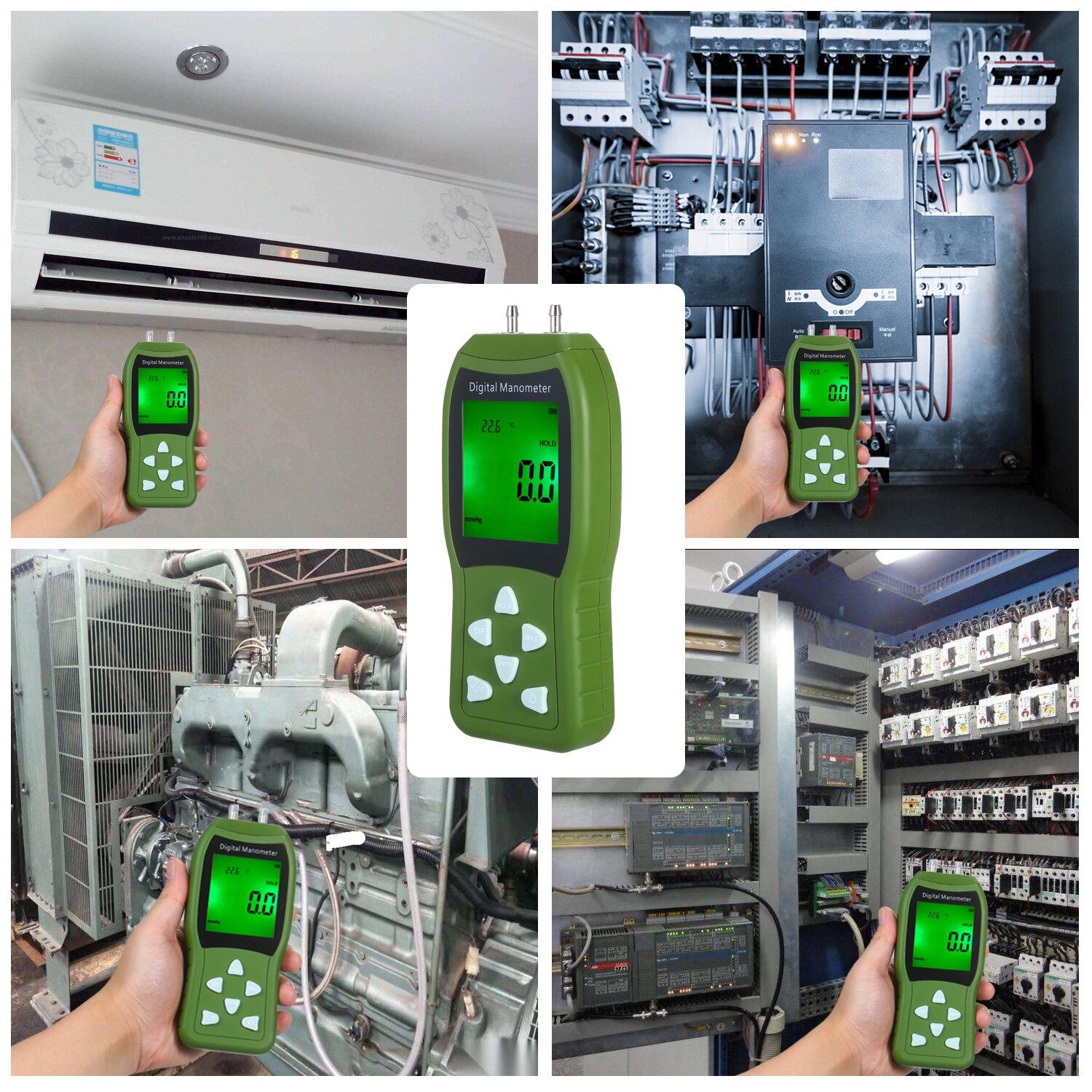 Manometer Digital Air Pressure Meter 12 Unit Dual Port Differential Pressure Gauge HVAC Gas Pressure Tester Auto Gas Analyzer